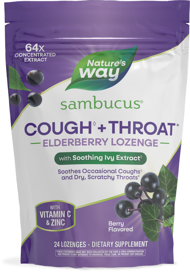 Nature's Way® | Sambucus Cough◊ + Throat* Elderberry Lozenge, 24 lozenges, Berry