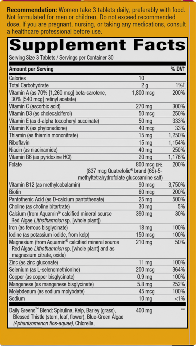 Nature's Way® | Alive! Max3 Potency Women's Complete Multivitamin - right side of pack