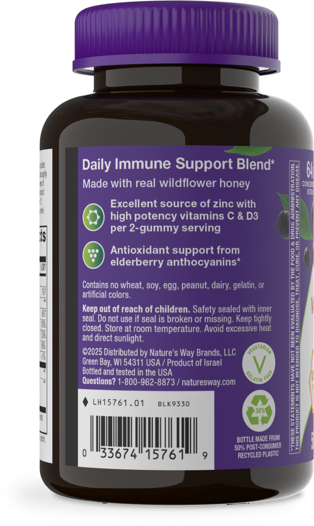 Nature's Way® | Sambucus Elderberry + Wildflower Honey Immune Gummy - left side of pack