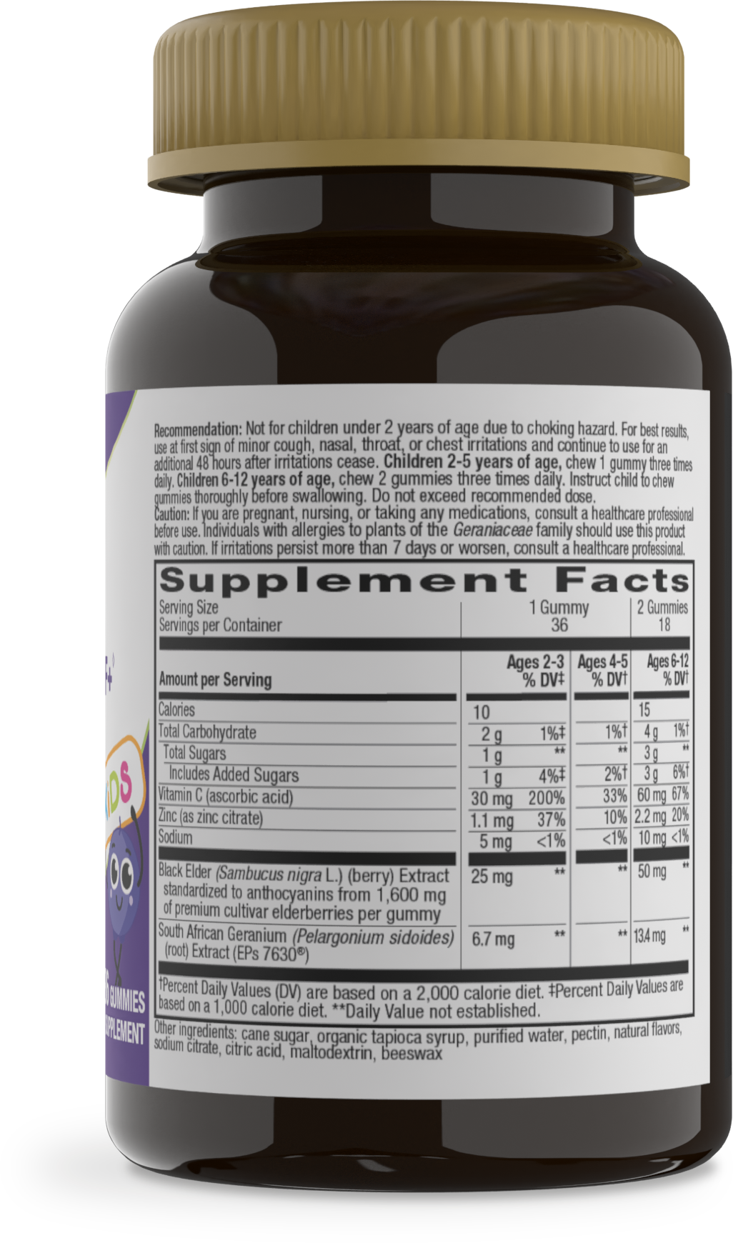 Nature's Way® | Sambucus Kids Cough Relief +♢ Immune* Elderberry Gummies - right side of pack