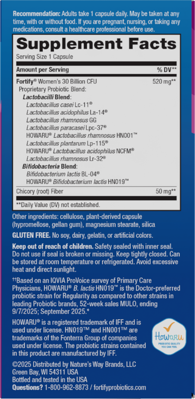 <{%360IMAGE1_10295%}>Nature's Way® | Fortify Women's Daily Pre+Probiotic - right side of pack