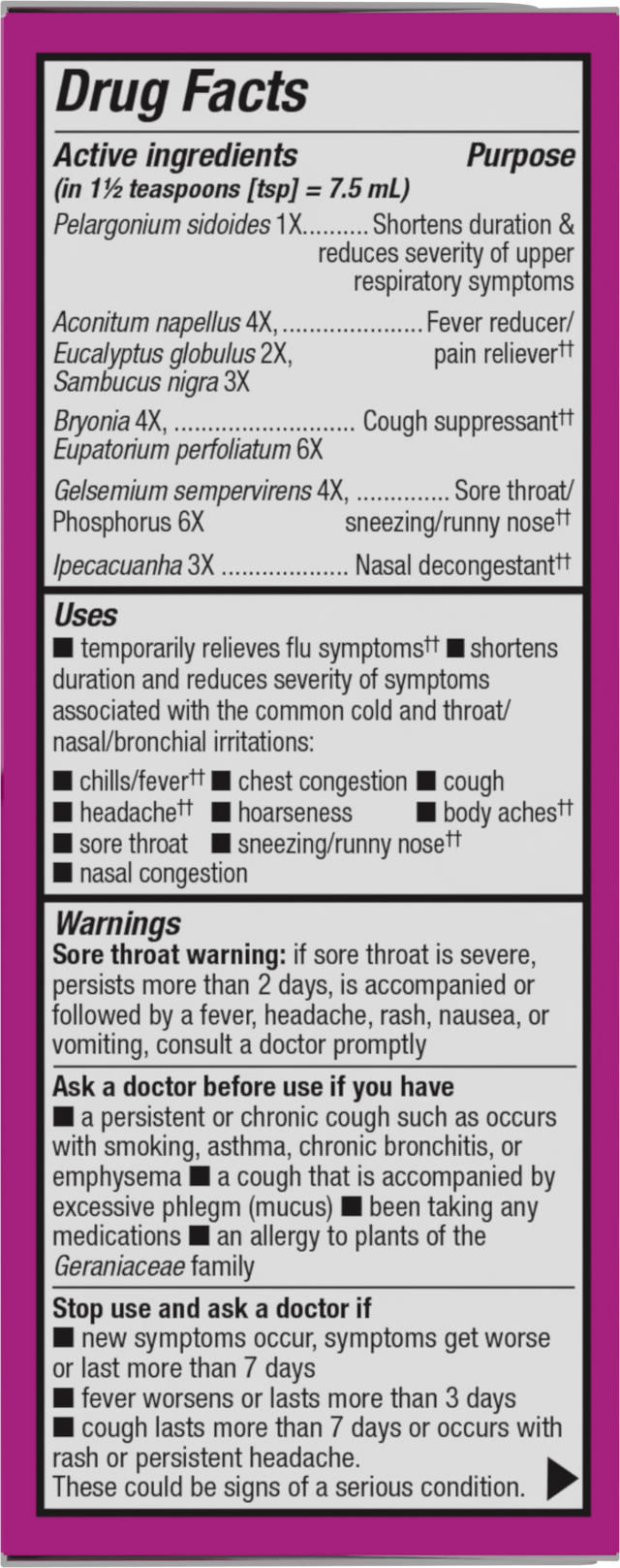 Nature's Way® | Umcka Cold & Flu Relief Elderberry Syrup - right side of pack