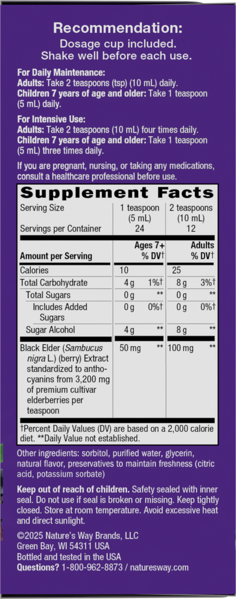 Nature's Way® | Sambucus Zero Sugar Traditional Elderberry Immune Syrup - right side of pack