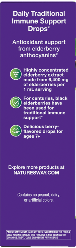 <{%360IMAGE3_10493%}>Nature's Way® | Sambucus Traditional Immune Elderberry Drops - left side of pack