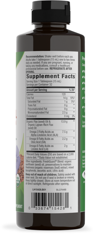 <{%360IMAGE1_15428%}>Nature's Way® | Organic Flax Oil Super Lignan - right side of pack
