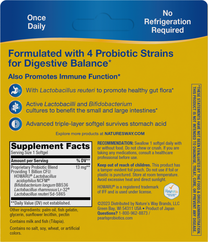 Nature's Way® | Primadophilus Reuteri Pearls Probiotics - back of pack