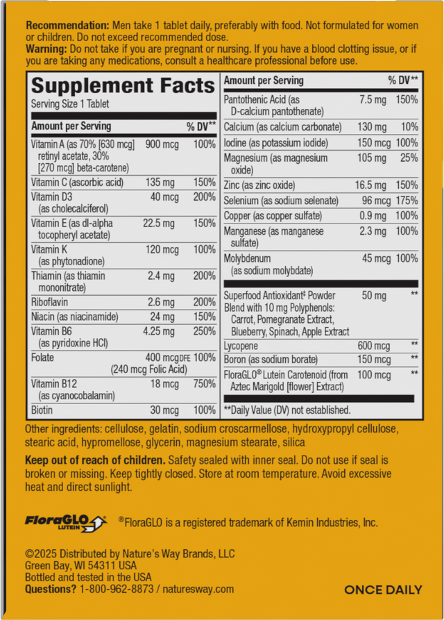 Nature's Way® | Alive! Men's Complete Multivitamin - back of pack