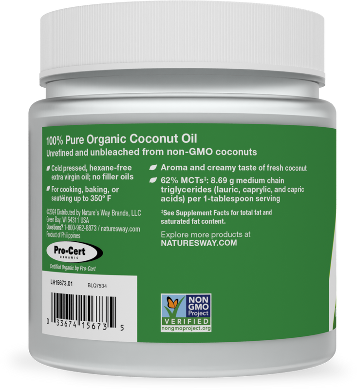 <{%360IMAGE2_15673%}>Nature's Way® | Organic Extra Virgin Coconut Oil - left side of pack
