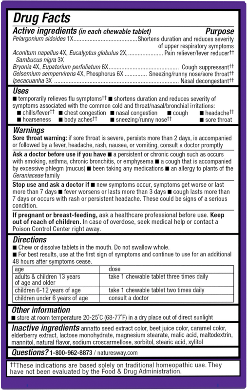Nature's Way® | Sambucus Cold+Flu Relief Elderberry Chewables - back of pack