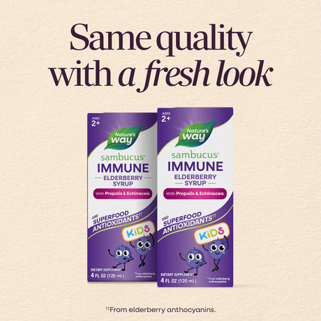 Nature's Way® | Sambucus Immune Elderberry Syrup for Kids - package updates old to new