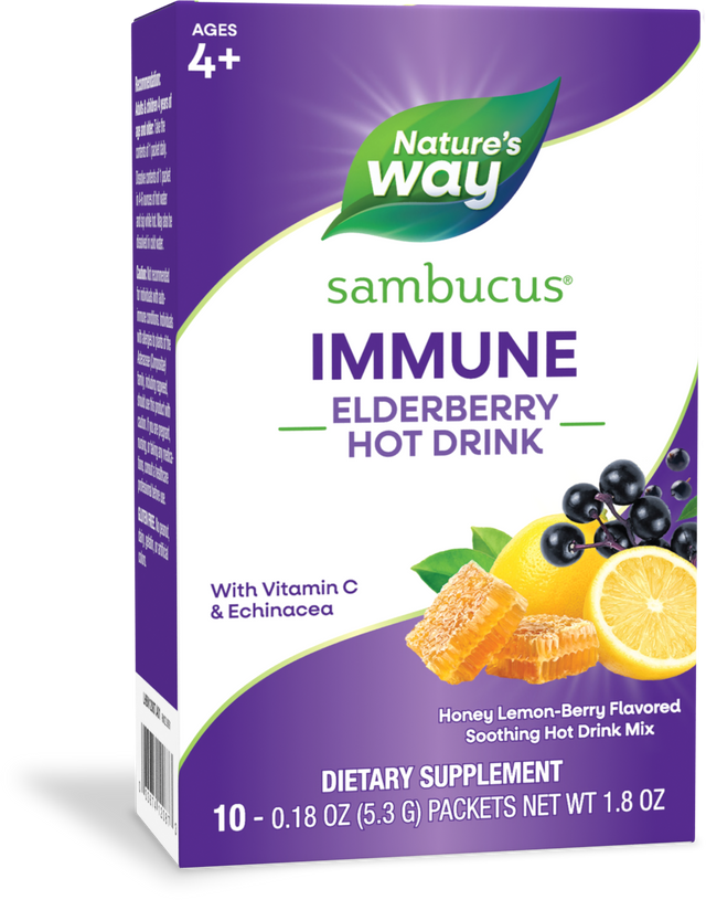 Nature's Way® | Sambucus Immune Elderberry Hot Drink, 10 drink mixes, Honey Lemon Berry