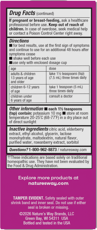 <{%360IMAGE2_15845%}>Nature's Way® | Umcka Cold & Flu Relief Elderberry Syrup - back of pack