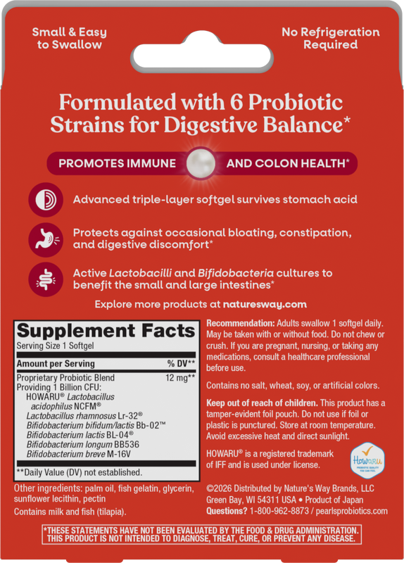 <{%360IMAGE5_04369%}>Nature's Way® | Pearls Complete Probiotic - back of pack