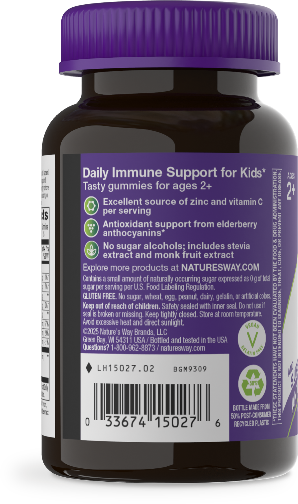 Nature's Way® | Sambucus Elderberry Zero Sugar Immune Gummies for Kids - left side of pack