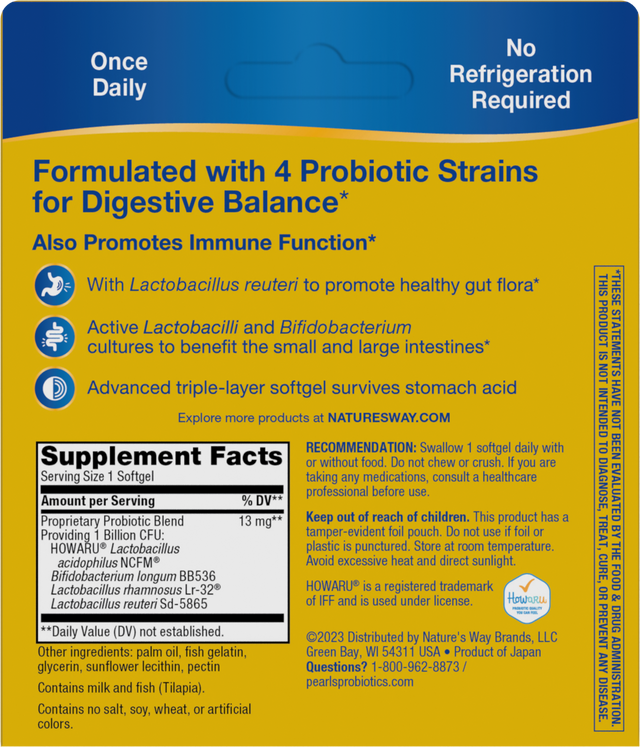 Nature's Way® | Primadophilus Reuteri Pearls Probiotics - back of pack