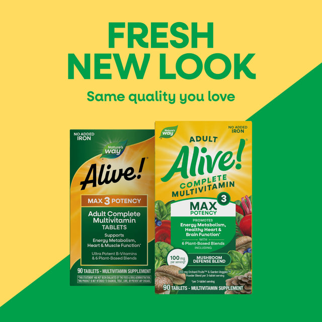 Nature's Way® | Alive! Max3 Potency Adult Complete Multivitamin-No Added Iron - package updates old to new