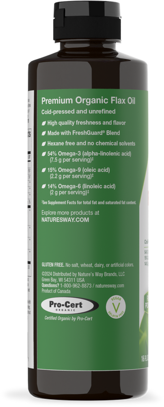 <{%360IMAGE2_15428%}>Nature's Way® | Organic Flax Oil Super Lignan - left side of pack