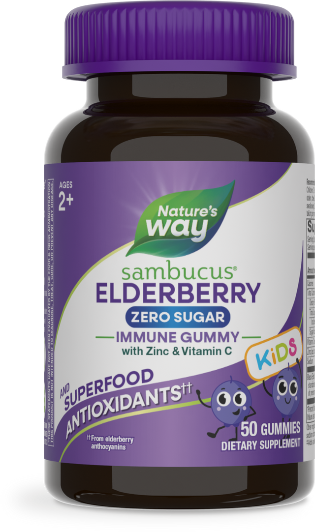 Nature's Way® | Sambucus Elderberry Zero Sugar Immune Gummies for Kids, 50 gummies, Elderberry