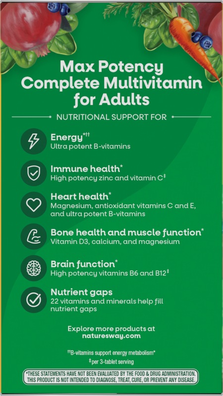 Nature's Way® | Alive! Max3 Potency Adult Complete Multivitamin-No Added Iron - left side of pack