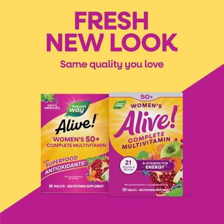 <{%MAIN8_13662%}>Nature's Way® | Alive! Women's 50+ Complete Multivitamin - package updates old to new