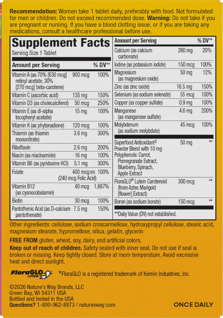 <{%360IMAGE4_13662%}>Nature's Way® | Alive! Women's 50+ Complete Multivitamin - back of pack