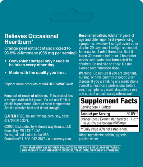 Nature's Way® | Heartburn Free! Orange Peel Extract - back of pack