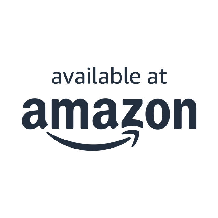 Text 'available at amazon' with the Amazon logo on a green background
