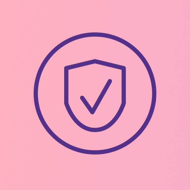 Shield icon with a check mark on a pink background