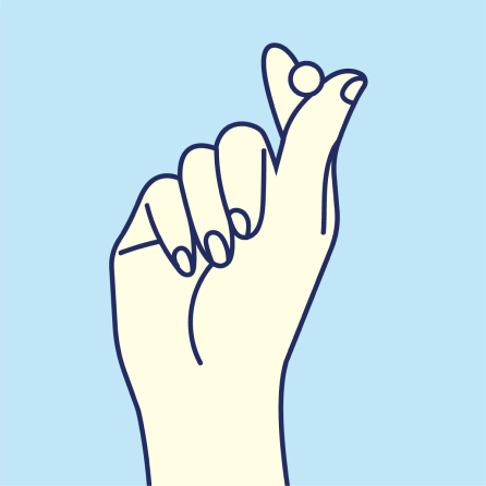 Illustration of a hand holding a Pearl on a light blue background