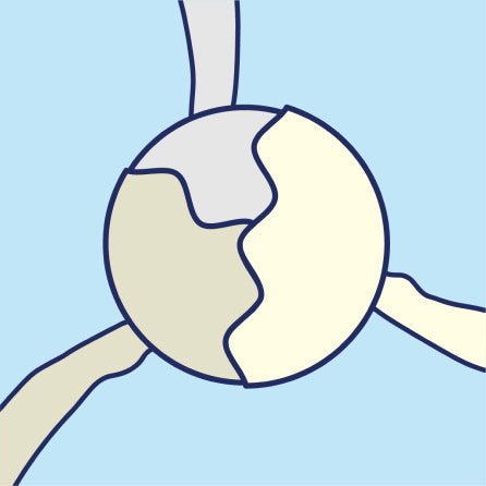 A minimalist line-art illustration of a Pearl with three radiating lines on a light blue background.