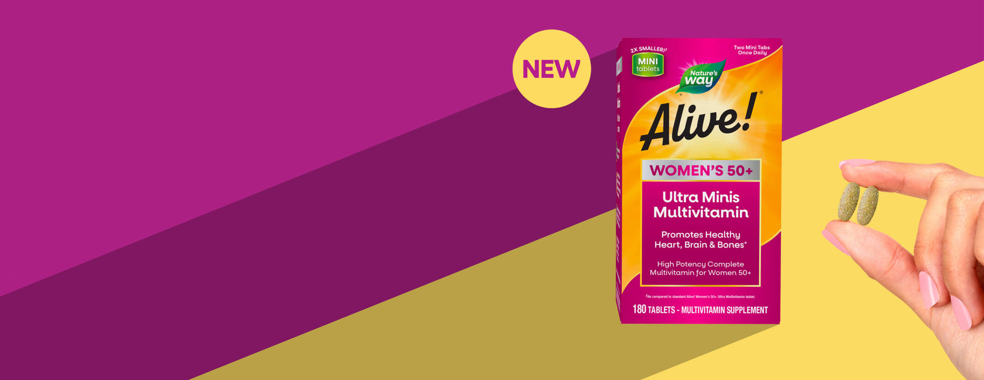 Box of Nature's Way Alive! Women's 50+ supplement on a colorful background