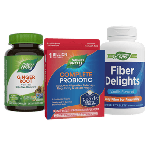 Ginger root, complete probiotic, and fiber delights