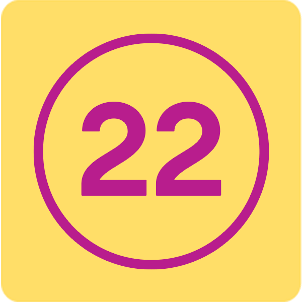 Yellow square with purple circle and number 22