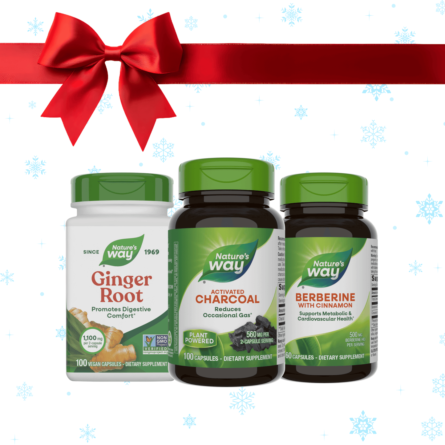 Herbs holiday bundle: Ginger Root, Activated Charcoal, Berberine w/Cinnamon
