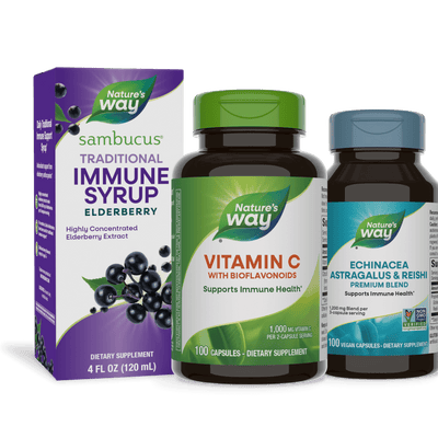 Immune Bundle (Sambucus Traditional Immune Syrup, Vitamin C with Bioflavonoids, Echinacea Astragalus & Reishi Premium Blend)