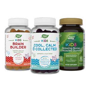 Brain builder, cool, calm and collected, and growing bones and muscles gummy. 