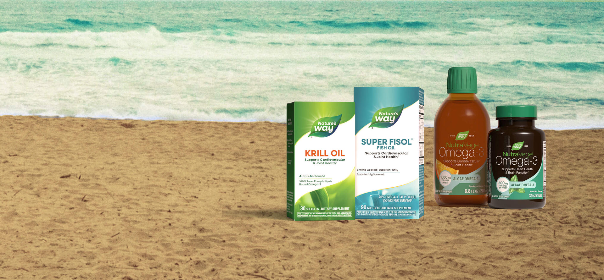 Supplements on a beach with ocean view