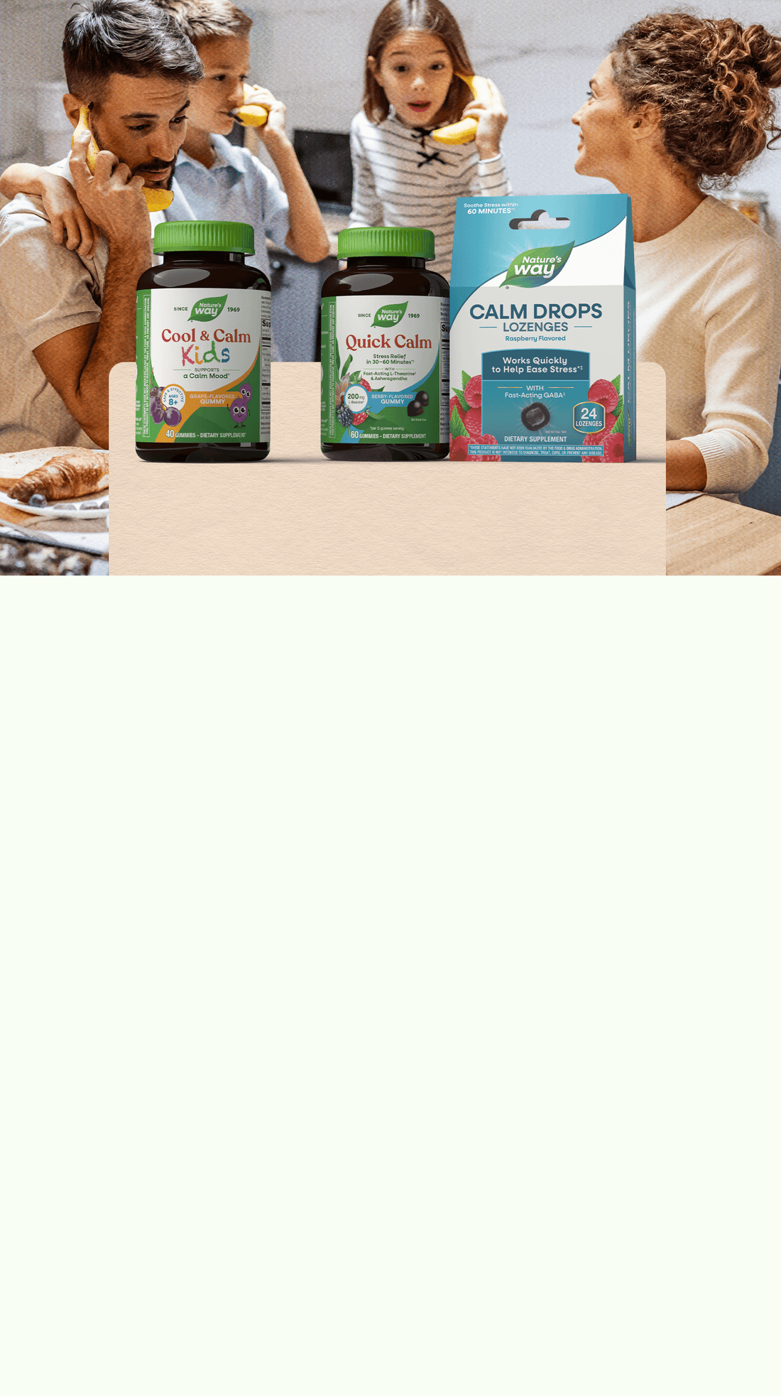 Nature's Way supplements on a table with children in the background