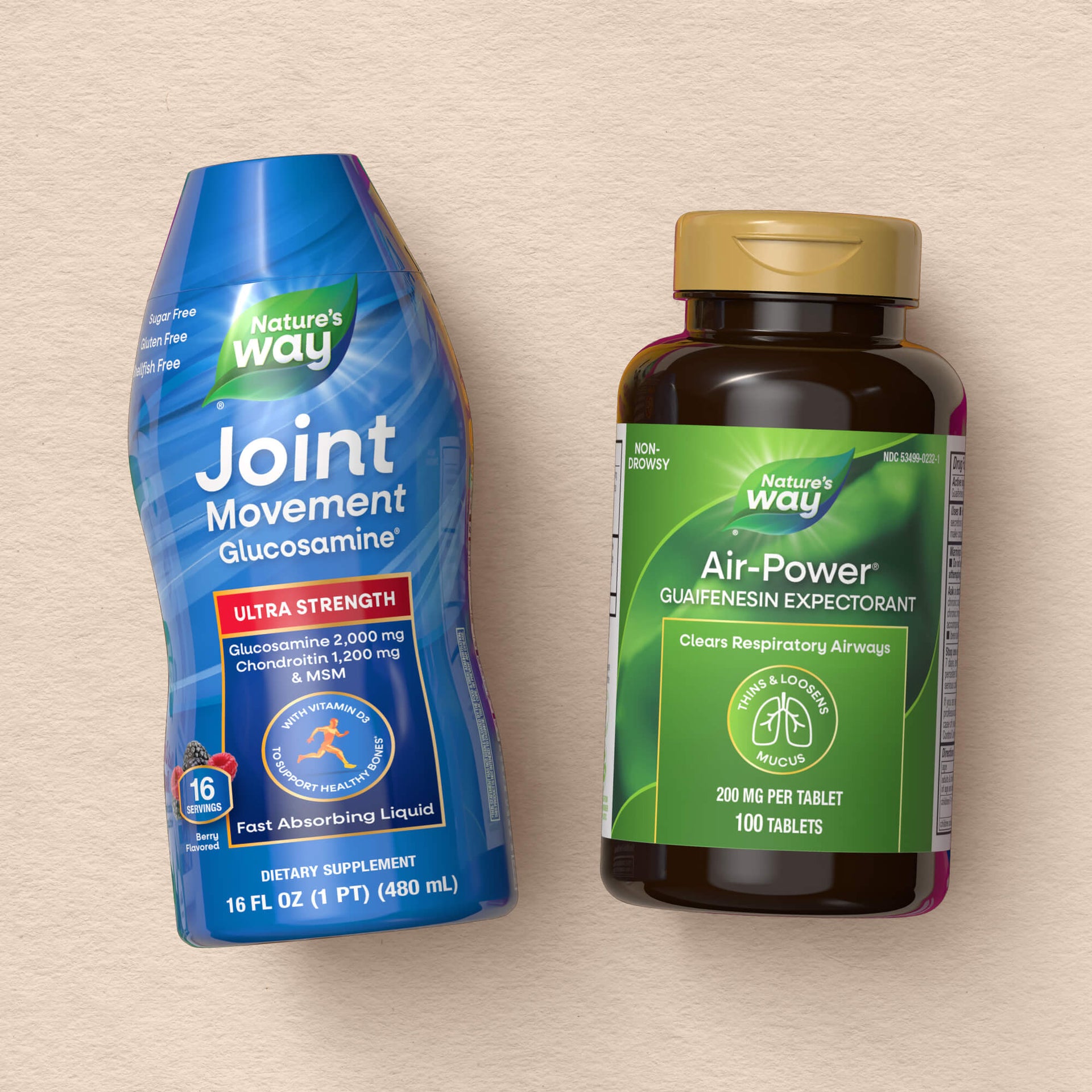 Two Nature's Way supplement bottles on a beige background