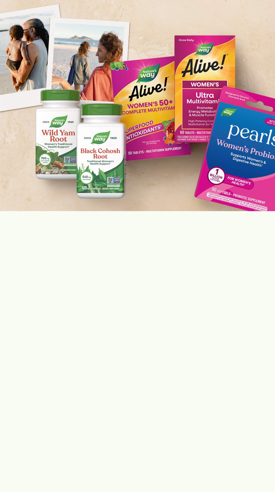 Assorted women's health supplement packages on a white background