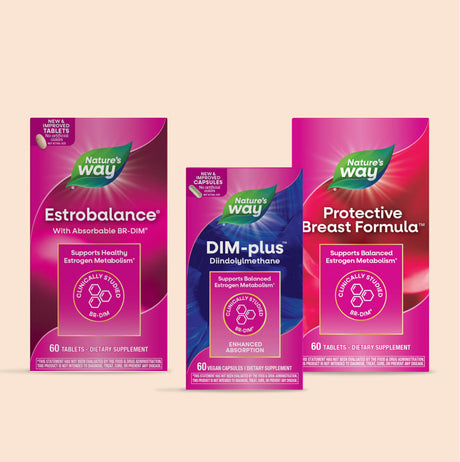 Three Nature's Way supplement packages on a beige background