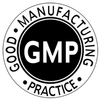 Circular logo with 'Good Manufacturing Practice' text on a black background