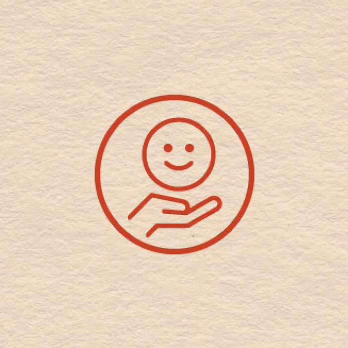 Icon of a hand holding a smiling face on a beige background