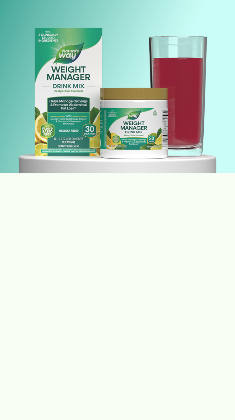 Weight Manager drink mix products shown on a white pedestal