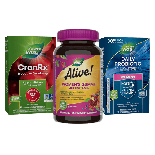 Natures's Way CranRx, Alive Women's Gummy, and Fortify Women's Probiotic. Sku:BUNDLE