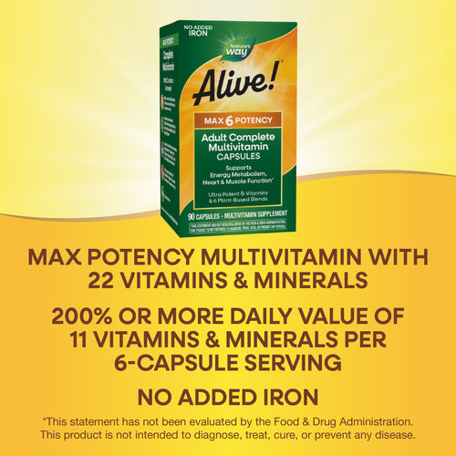 Nature's Way® | Alive!® Max6 Max Potency Daily Multivitamin (No Iron) Sku:15092