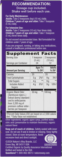 Sambucus Organic Elderberry Syrup - right side of pack Sku:15796