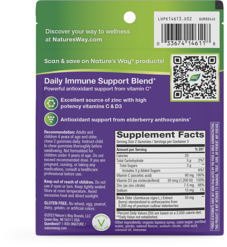 Sambucus Gummies On the Go - back of pack Sku:14611