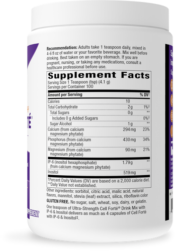 Nature's Way® | Ultra-Strength
Cell Forte  Drink Mix - right side of pack Sku:05850