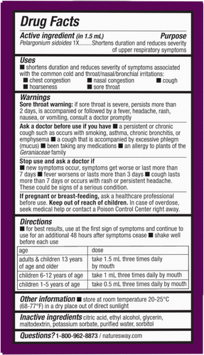 Nature's Way® | Umcka Cold Relief Drops - back of pack Sku:15271